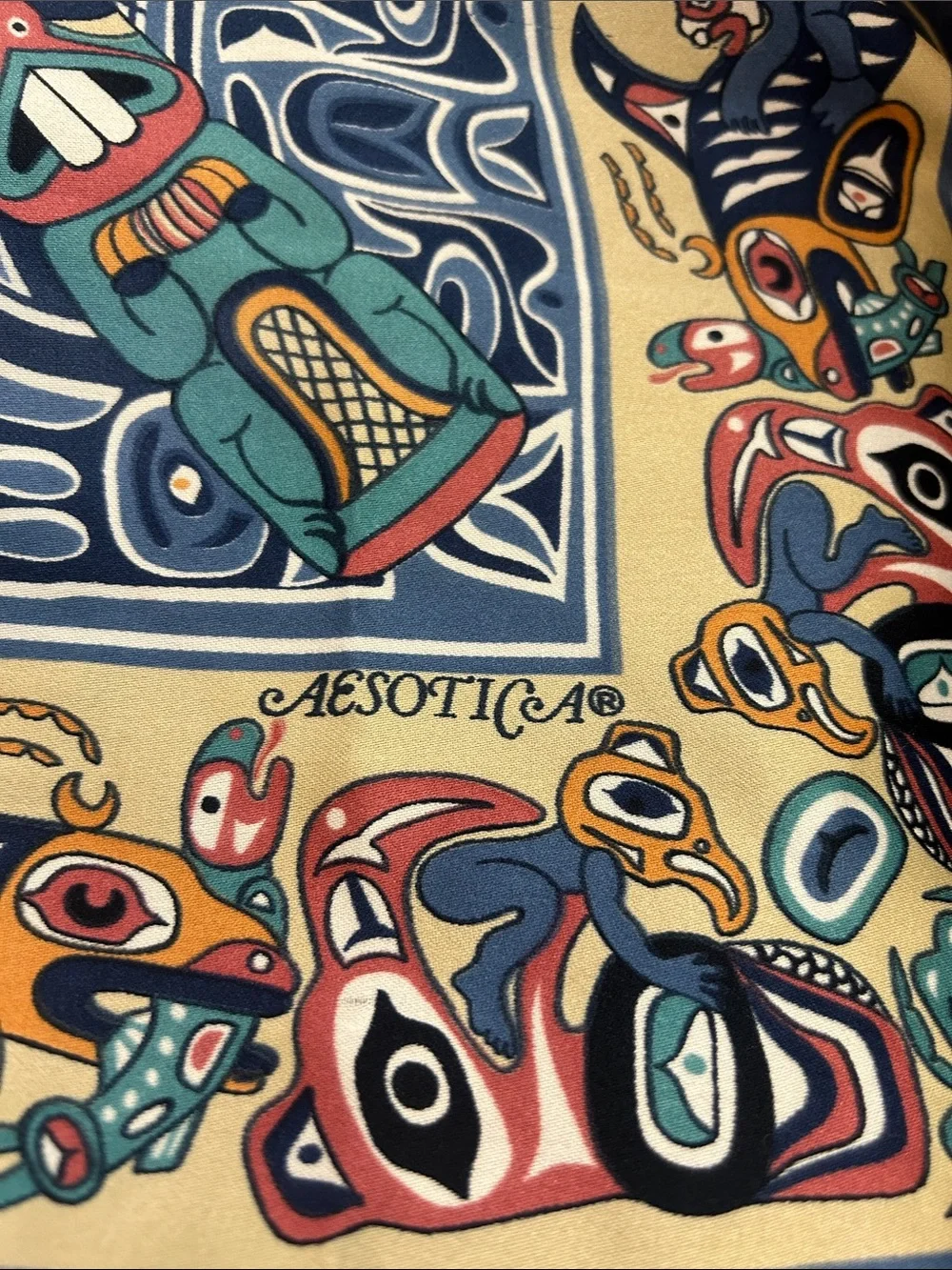 Vintage AESOTICA Eleanor Paine Silk Scarf - Totem Tribal Design Print